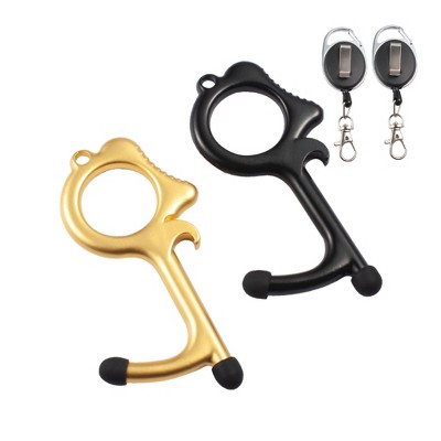 Zodaca 2-Pack Door Opener, 2 Stylus Ends Touchless Clean Key, Retractable Keychain Included (Gold/ Black)