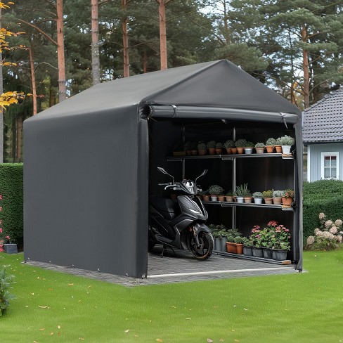 EROMMY Portable Storage Shed 5x7.2ft, Heavy Duty Outdoor Storage Shed with Rolled up Zipper Door, Carport Canopy for Bikes, Motorcycles, Outdoor Tools - image 1 of 4