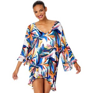 Women's Riviera Floral Flounce V Neck Tunic Swimsuit Cover Up - 1 of 4