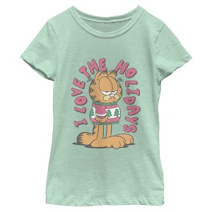 Girls Garfield I Love The Holidays Ugly Sweater T Shirt - 1 of 4
