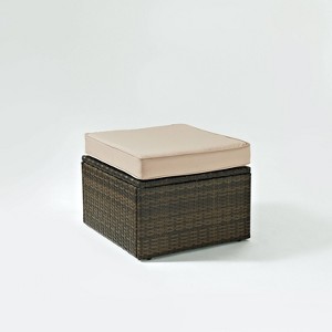 Palm Harbor Outdoor Wicker Ottoman - Sand - Crosley: Steel Frame, UV-Resistant, Removable Cushion - 1 of 4