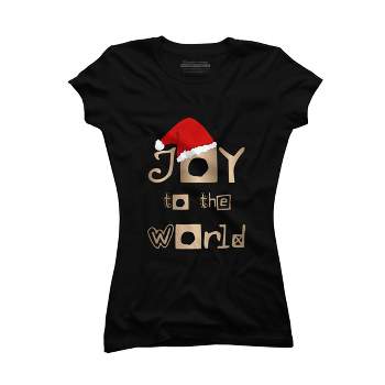 Junior's Design By Humans Christmas Design - Joy to the World in Gold Design and Red By SimplyDesign T-Shirt