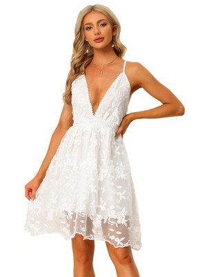 White Lace Spaghetti Straps Homecoming Dresses, MH532
