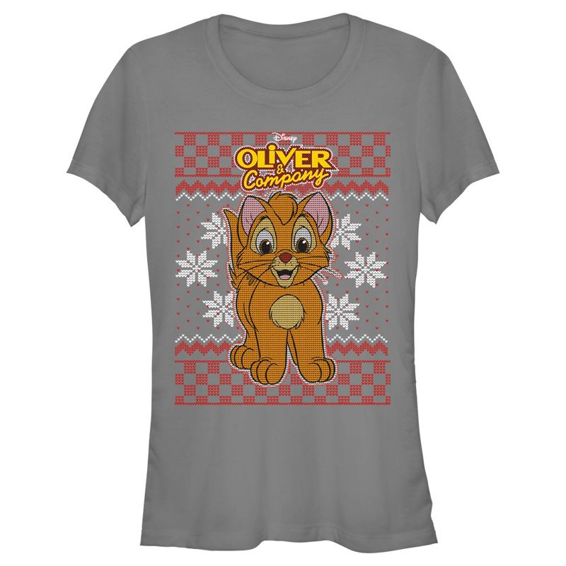 Juniors Womens Oliver & Company Christmas Oliver T-Shirt, 1 of 5