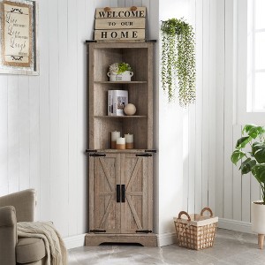 OKD 68" Tall Corner Cabinet with 2 Barn Door & Adjustable Shelves for Bathroom - 1 of 4