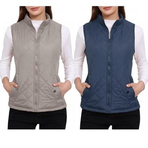 INSPIRE CHIC Women's Stand Collar Lightweight Gilet Quilted Zip Vest 2 Packs - 1 of 4