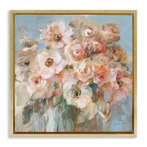 Stupell Industries Blushing Bouquet Pink White Floral Floating Frame Canvas Art, Gold, 18" x 18" - 1 of 4
