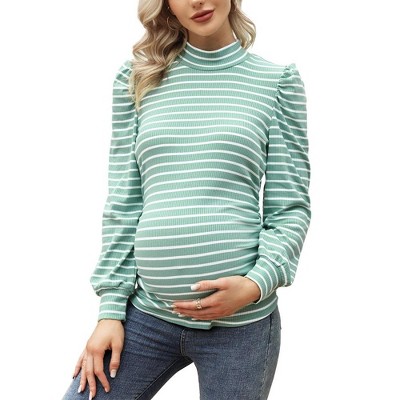 Maternity Top Striped Shirts Pregnant Ruched Tunic Pullover Sweater