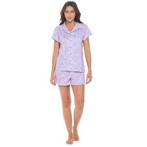 Casual Nights Women's Rayon Printed Short Sleeve Capri Pajama Set - 1 of 4