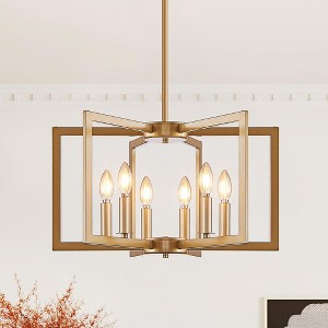 22" Modern Golden Geometric 6-Light Chandelier ¨C Industrial Metal Pendant Light Fixture for Living Room, Dining Room, or Kitchen (Bulb Not Included) - 1 of 4
