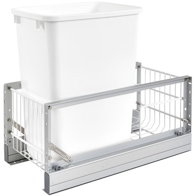 Rev-A-Shelf 5349-15DM-1 22 x 10.75 x 19.25 Inch 35 Quart Kitchen Cabinet Pull Out Waste Container Storage with Trash Can and Wire Basket