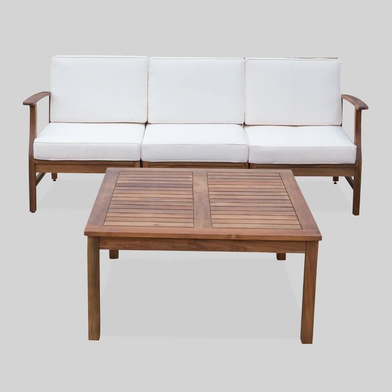 Perla 4pc Acacia Wood Sectional Sofa Set Teak/Cream - Christopher Knight Home, 3 of 8