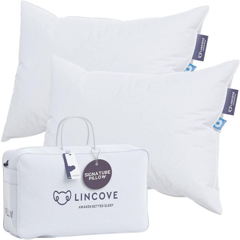 Lincove Signature 100% Canadian Down Luxury Sleeping Pillow - 800 Fill Power, 500 Thread Count Cotton Shell, 2 Pack, 1 of 9