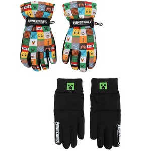 Minecraft Youth Ski Gloves All-Over Symbol Design with Sure Grip Liners Multicolored - 1 of 4