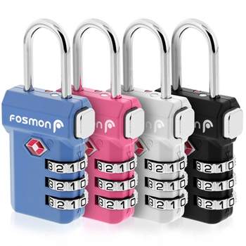 Fosmon 4-Pack TSA Accepted 3-Digit Combination Luggage Lock with Unlock Button, Open Alert Indicator - Black, Blue, Pink, and Silver