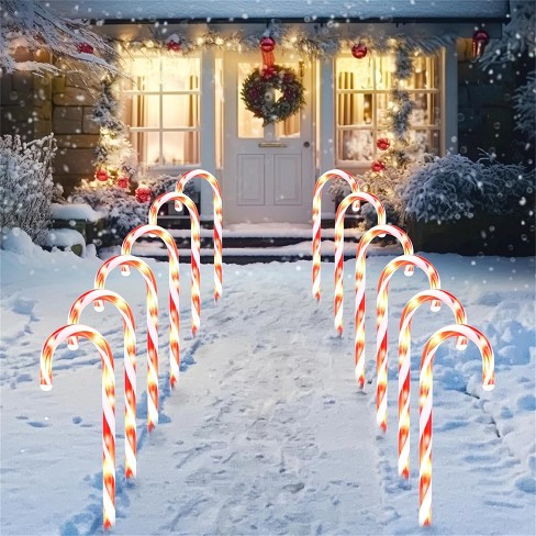 Joyfy 12pcs 12 Christmas Candy Cane Pathway Markers Lights Outdoor Christmas Decorations Lights For Holiday Xmas Indoor Yard Patio Garden Walkway Target