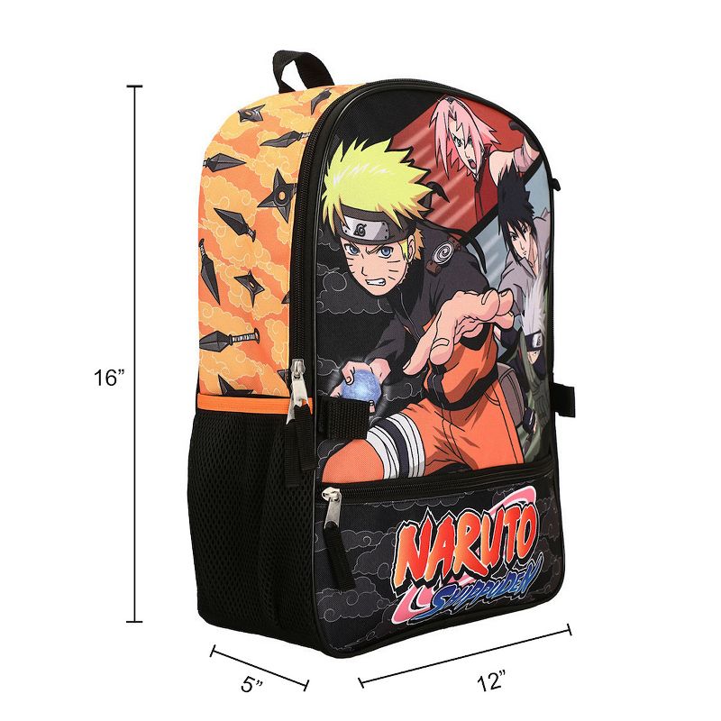Naruto Anime Character Print Orange and Black 5-Piece Backpack Set For Boys, 5 of 9