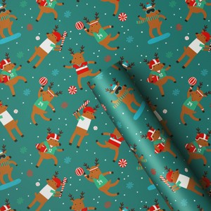 30" 50 sq ft Christmas Roll Wrap Reindeer Games on Green - Wondershop™ - 1 of 3