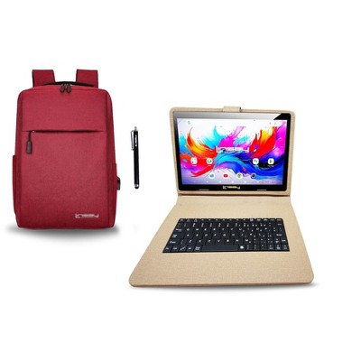 LINSAY® 10.1" Octa Core  256GB STORAGE Android 15 BUNDLE with SAND DESIGNER CLOTH KEYBOARD CASE and STYLISH COMPACT BACKPACK