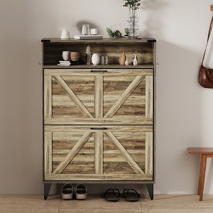Shoe Cabinet with 2 Flip Drawers, Freestanding Shoe Storage Cabinet with Open Shelves, Hidden Narrow Shoe Rack for Entryway Hallway - 1 of 4