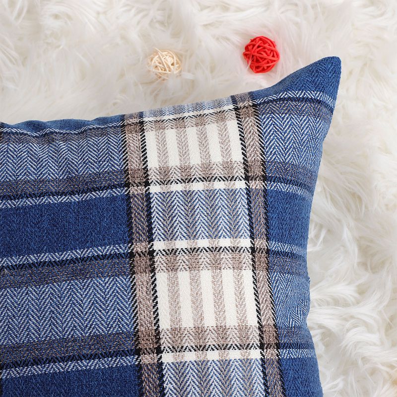 PiccoCasa Decor Cotton Linen Throw Pillow Covers Farmhouse Checkers Plaids Square Cushion Cover, 4 of 9