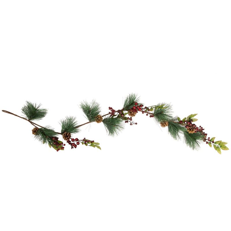 Northlight 4.5' x 5.5" Unlit Snow Dusted Pine Cones, Berries, and Long Pine Needles Artificial Christmas Garland, 1 of 7