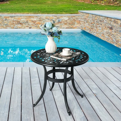 VisioGear Patio Round End Table, Patio Side Table with Umbrella Hole, Patio Bar Table for Indoor Garden Porch Balcony, Black, 23.6"*23.6"*20.7"