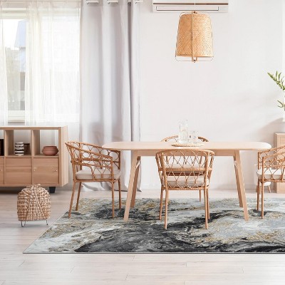 Smoke Marble Swirl Abstract 5' x 7' Synthetic Area Rug