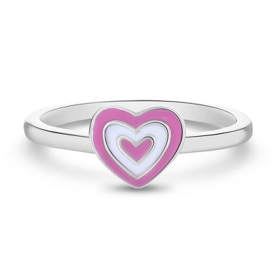 Girls' Pink Groovy Enamel Heart Sterling Silver Ring - In Season Jewelry