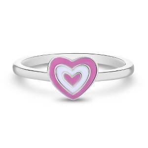 Girls' Pink Groovy Enamel Heart Sterling Silver Ring - In Season Jewelry - 1 of 3