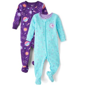 The Children's Place Toddler Girls Long Sleeve Space Snug Fit Cotton Footed One Piece Pajamas 2-Pack - 1 of 4