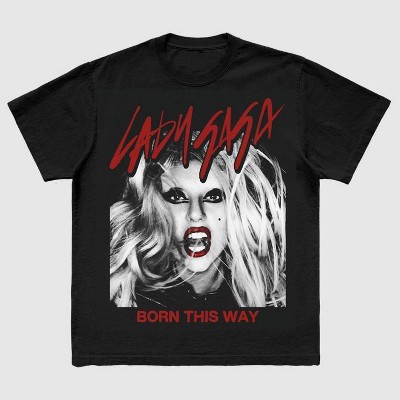 Women's Lady Gaga Red Lip Short Sleeve Graphic T-Shirt - Black