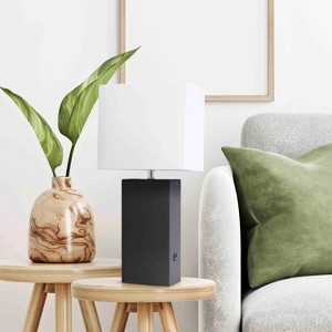 21" Lexington Leather Base Modern Home Decor Bedside Table Lamp with USB Charging Port and Fabric Shade - Lalia Home - 1 of 4