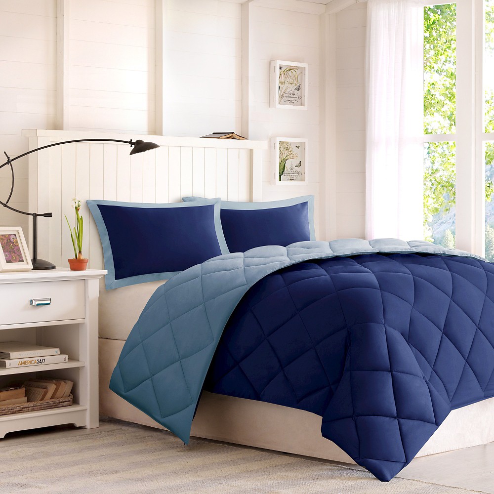 Photos - Bed Linen 2pc Twin/Twin XL Windsor Reversible Down Alternative Comforter Set with 3M Stain Resistance Finishing Navy/Light Blue: Madis