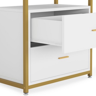 White and Gold 4-Tier Baker's Rack with Drawers
