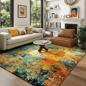5x7 Washable Vintage Area Rug, Thin Distressed Non-Slip Carpet for Living Room Bedroom, Kitchen Dining Room Decor - 1 of 4