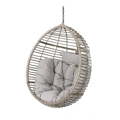 Outdoor Patio PE Rattan Hanging Basket Chair,Metal Hanging Egg Chair with Cushion,Garden Balcony Hammock Swing Chair without Stand-Coolbibila
