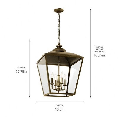 Gentle Hill 27.5" 4-Light Anvil Iron and Glass Lantern Pendant