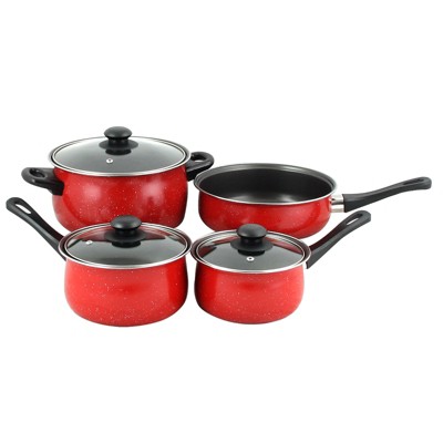 Gibson Home Casselman 7 piece Cookware Set in Red with Bakelite Snow Handle