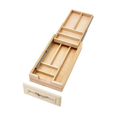Rev-A-Shelf Kitchen Utensil & Cutlery Pullout Drawer Tray Organizer with Blumotion Soft Close Slides, Wood