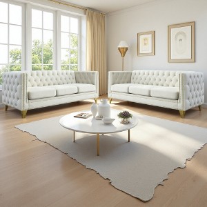 3+3 Velvet Tufted Sofa Set with Metal Legs & Nailhead Trim - 1 of 4