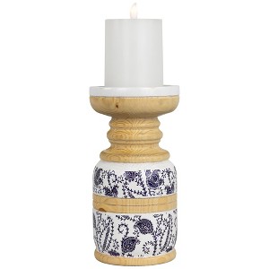 Northlight Paisley Wooden Candle Holder - 8.5" - White and Blue - 1 of 4