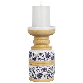 Northlight Paisley Wooden Candle Holder - 8.5" - White and Blue