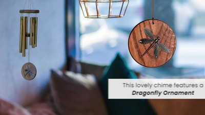 Teak and Copper Dragonfly Wind Chime for Outdoor Decor
