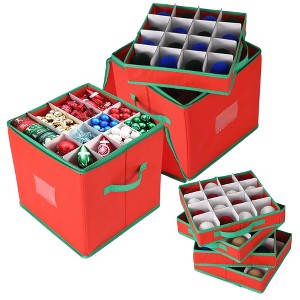 EcoSummer 2 Pack Christmas Ornament Storage Box, 128-Compartment Foldable Organizer with Dividers & Zippered Lid. - 1 of 4