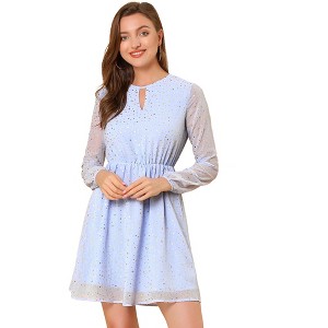 INSPIRE CHIC Women's Choker V Neck Vintage Flared Gilding Metallic Shiny Star A-Line Dress - 1 of 4