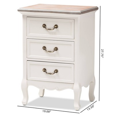 Capucine Whitewashed Oak and White 3-Drawer Nightstand