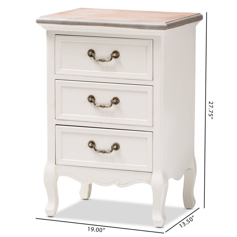 Capucine Two-Tone Natural Whitewashed Oak Finished Wood 3 Drawer Nightstand White - Baxton Studio, 6 of 11