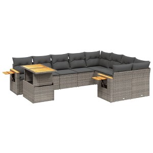 vidaXL 10 Piece Patio Sofa Set with Cushions - Gray - 1 of 4