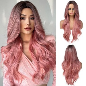 Jessie's Wig 26 Inch Long Wavy Wig Synthetic Hair Ombre Pink Color 1 Pc/Pack - 1 of 4
